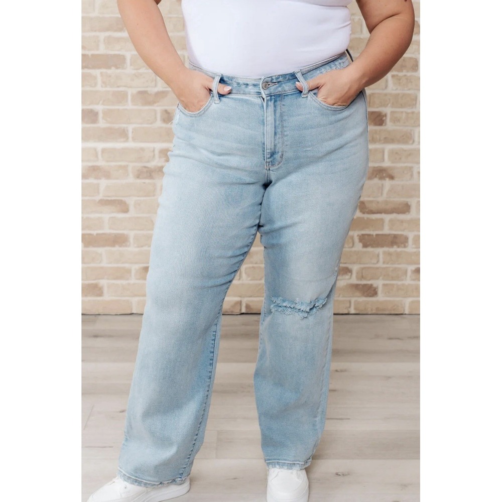 Judy Blue Womens Back-and-Forth High Waist 90's Destroyed Straight Leg‎ Jeans 16